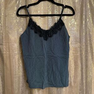 Avec Les Filles Navy Blue Black Polka Dot Lace Camisole Top Medium